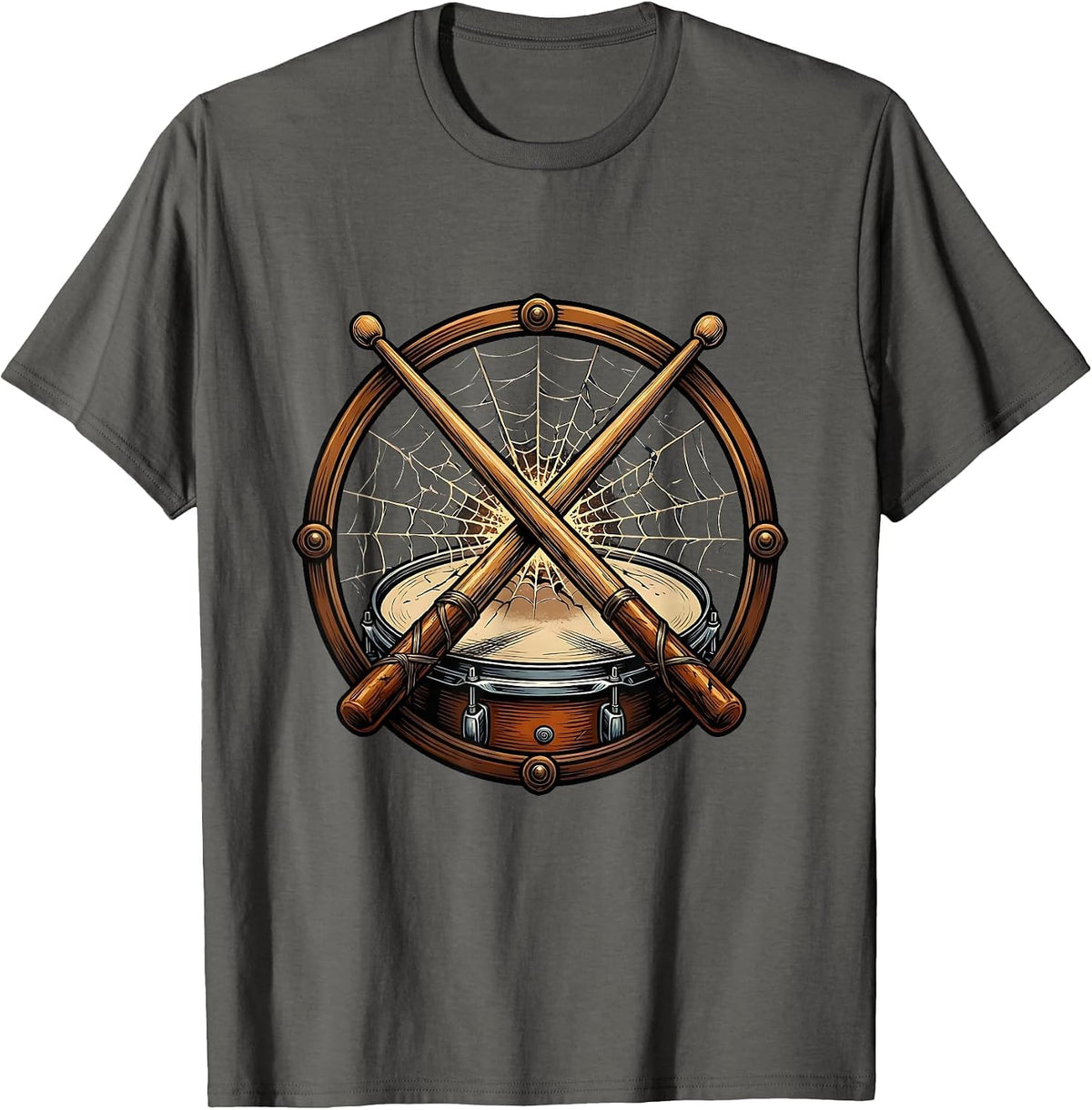Crossed Drumsticks Cracked Snare Drum Graphic T-Shirt - Asphalt Grey