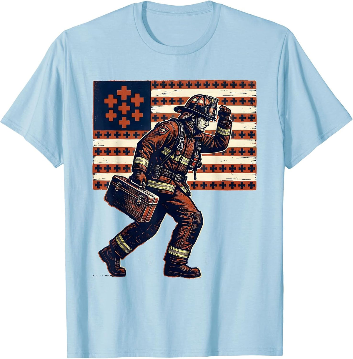 Men's Paramedic American Flag Patriotic Occupation Pride T-Shirt - Baby Blue