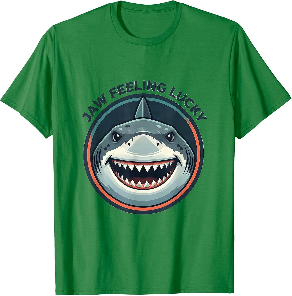 Men's Jaw Feeling Lucky Funny Shark Lover Ocean Wildlife Humor T-Shirt - Kelly Green