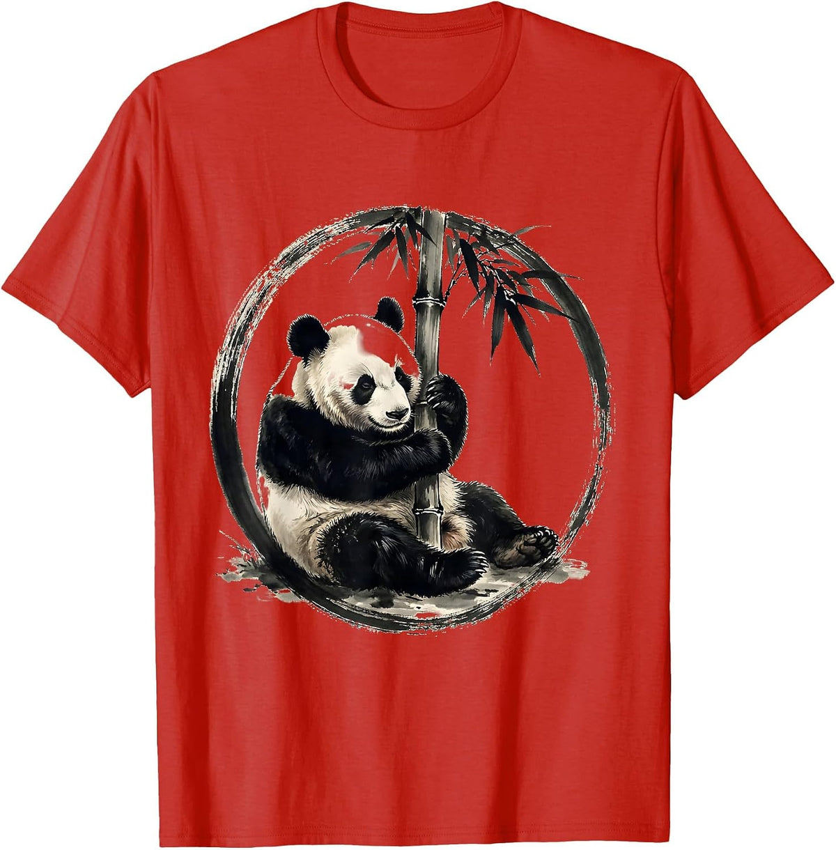 Men's Sleeping Panda Curled Around Bamboo Stalk T-Shirt - Red