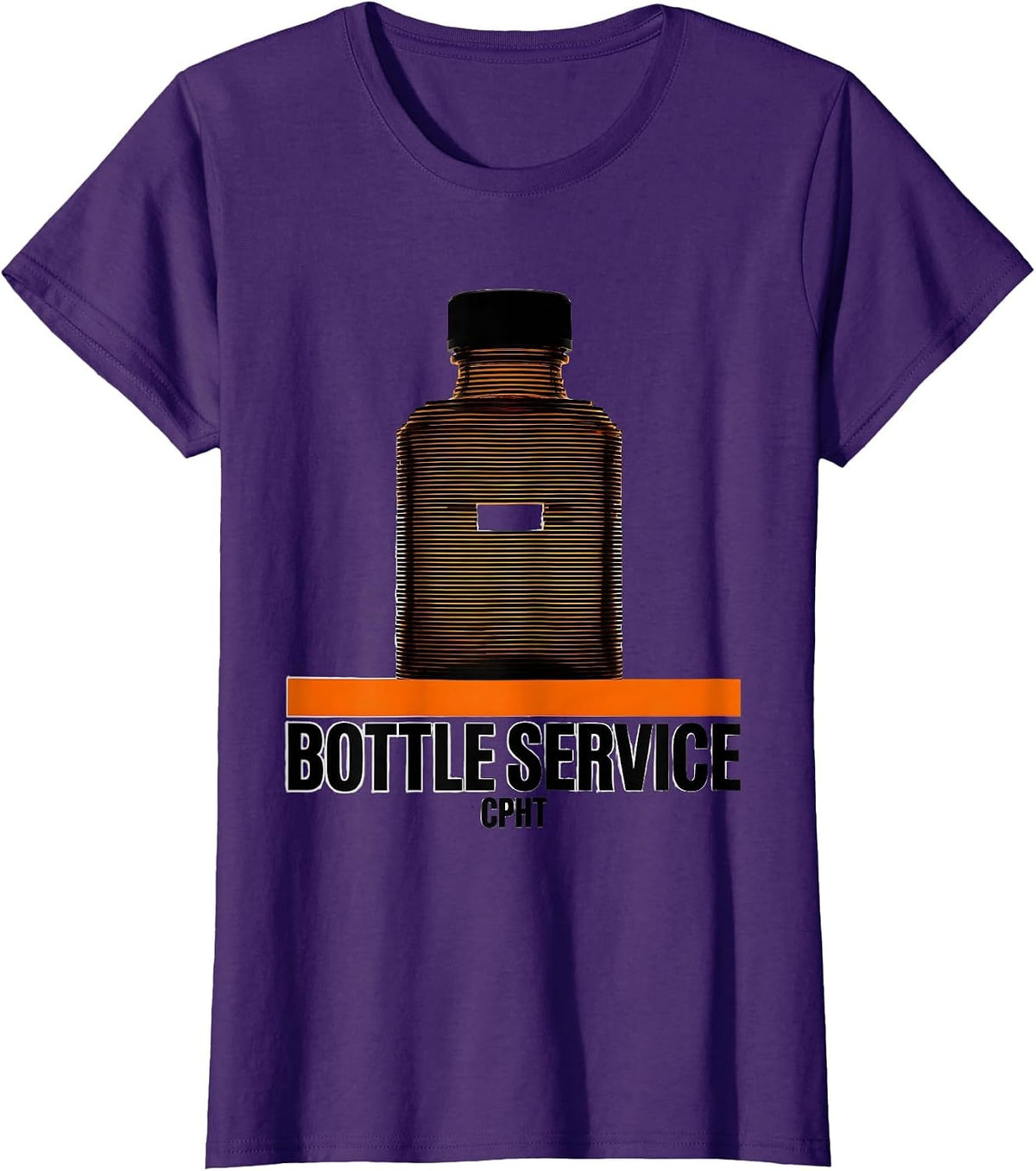 Women's Bottle Service, CPhT Brutalist Pharmacy Tech Humor T-Shirt - Purple