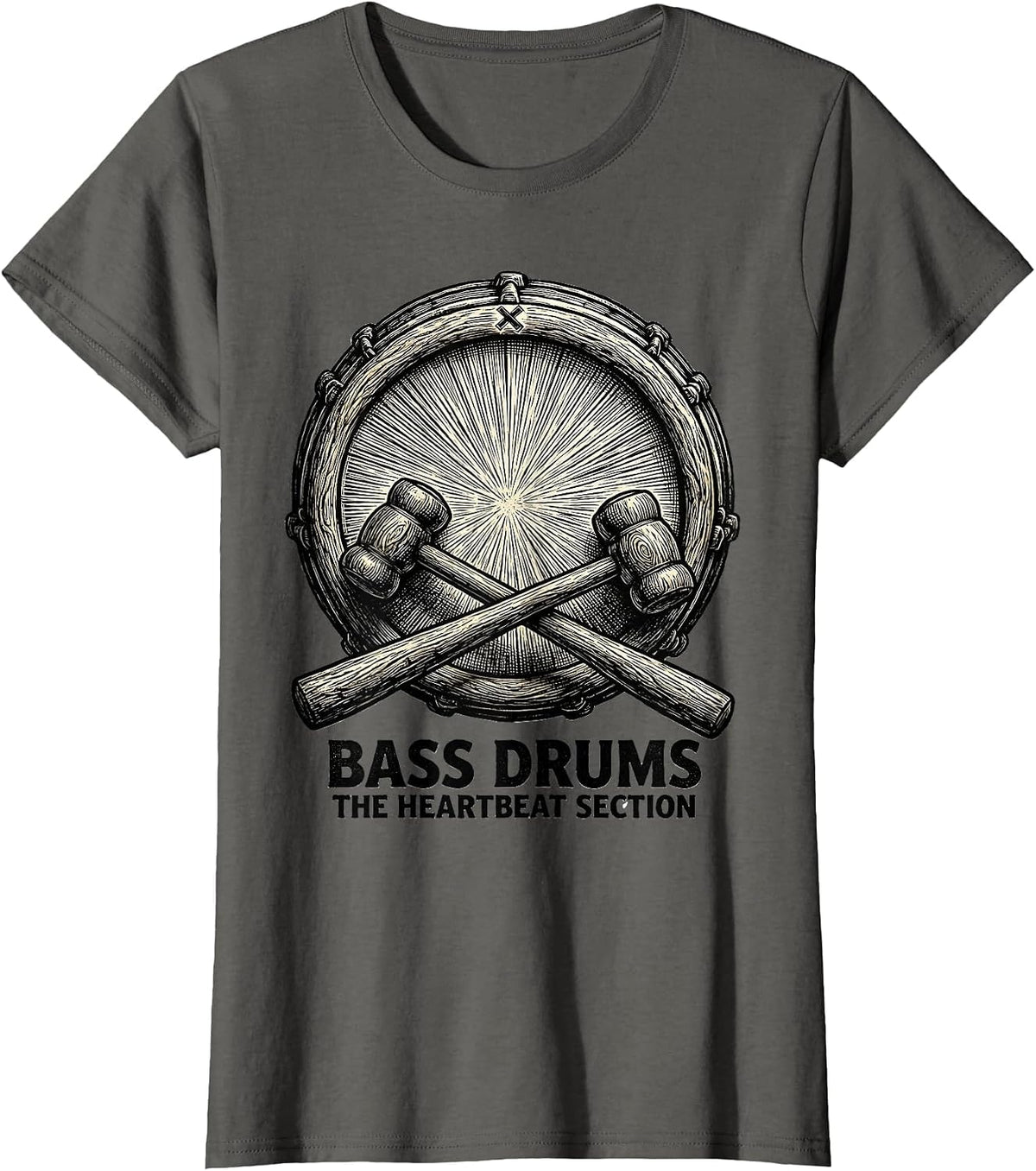 Women's BASS DRUMS: THE HEARTBEAT SECTION Drummer Percussionist T-Shirt - Asphalt Grey