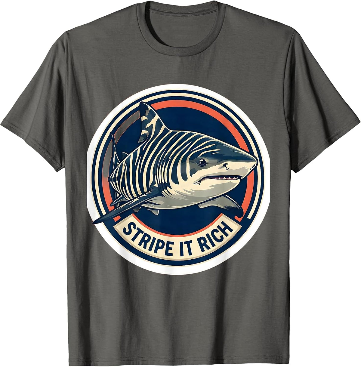 Men's Stripe It Rich Funny Zebra Shark Ocean Wildlife Enthusiast T-Shirt - Asphalt Grey