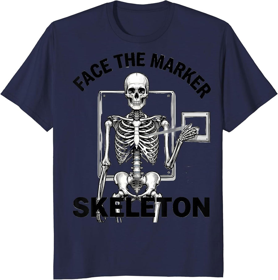 Face The Marker Skeleton Funny Radiology Tech Halloween T-Shirt - Navy Blue