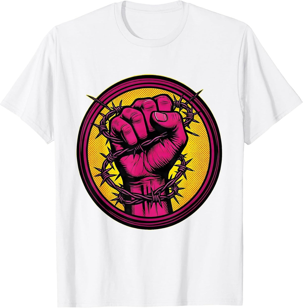 Men's Barbed Wire Fist Graphic Tee – Bold Street Art T-Shirt - White