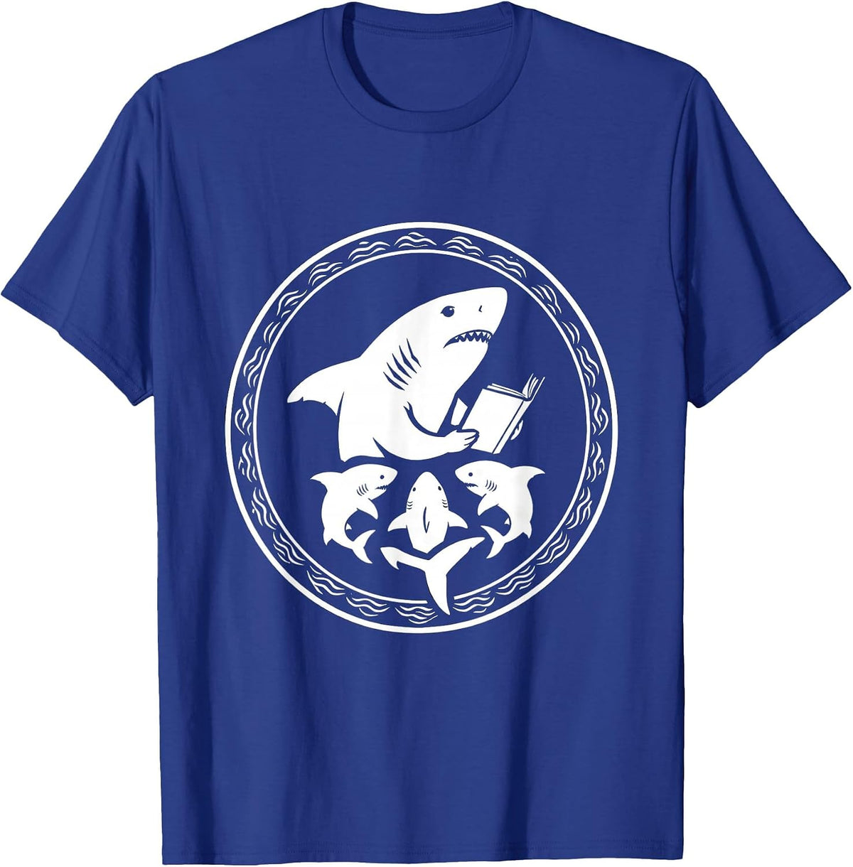 Men's Daddy Shark Bedtime Story With Pups T-Shirt - Royal Blue