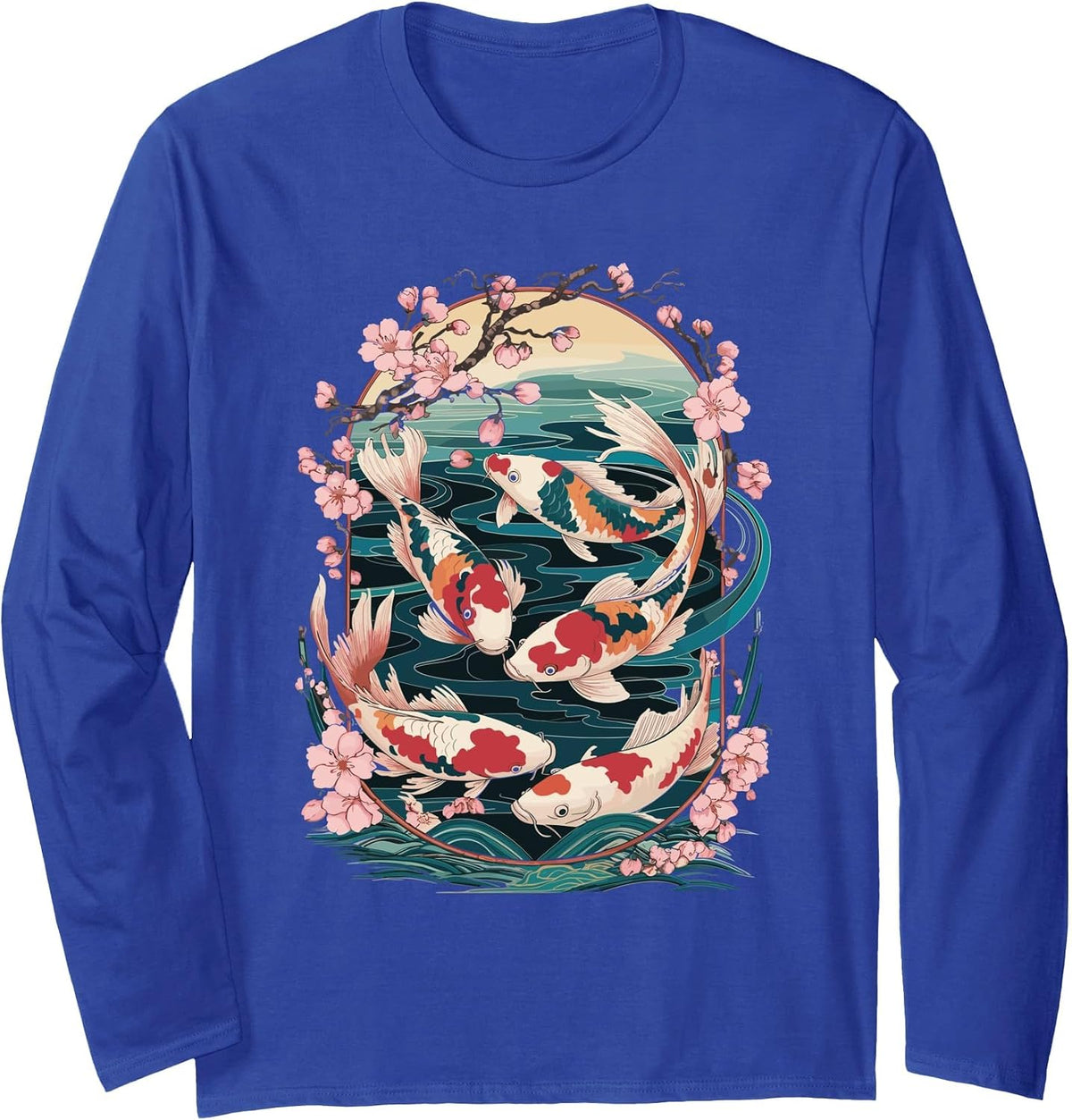 Japanese Koi Fish Long Sleeve T-Shirt - Adult Unisex Royal Blue