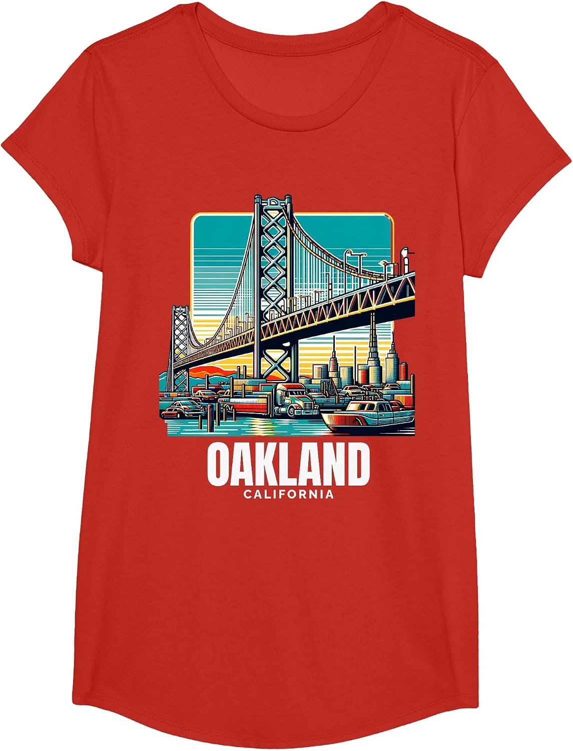 Oakland California Port of Oakland Bay Bridge Bay Area Love T-Shirt - Girls Red