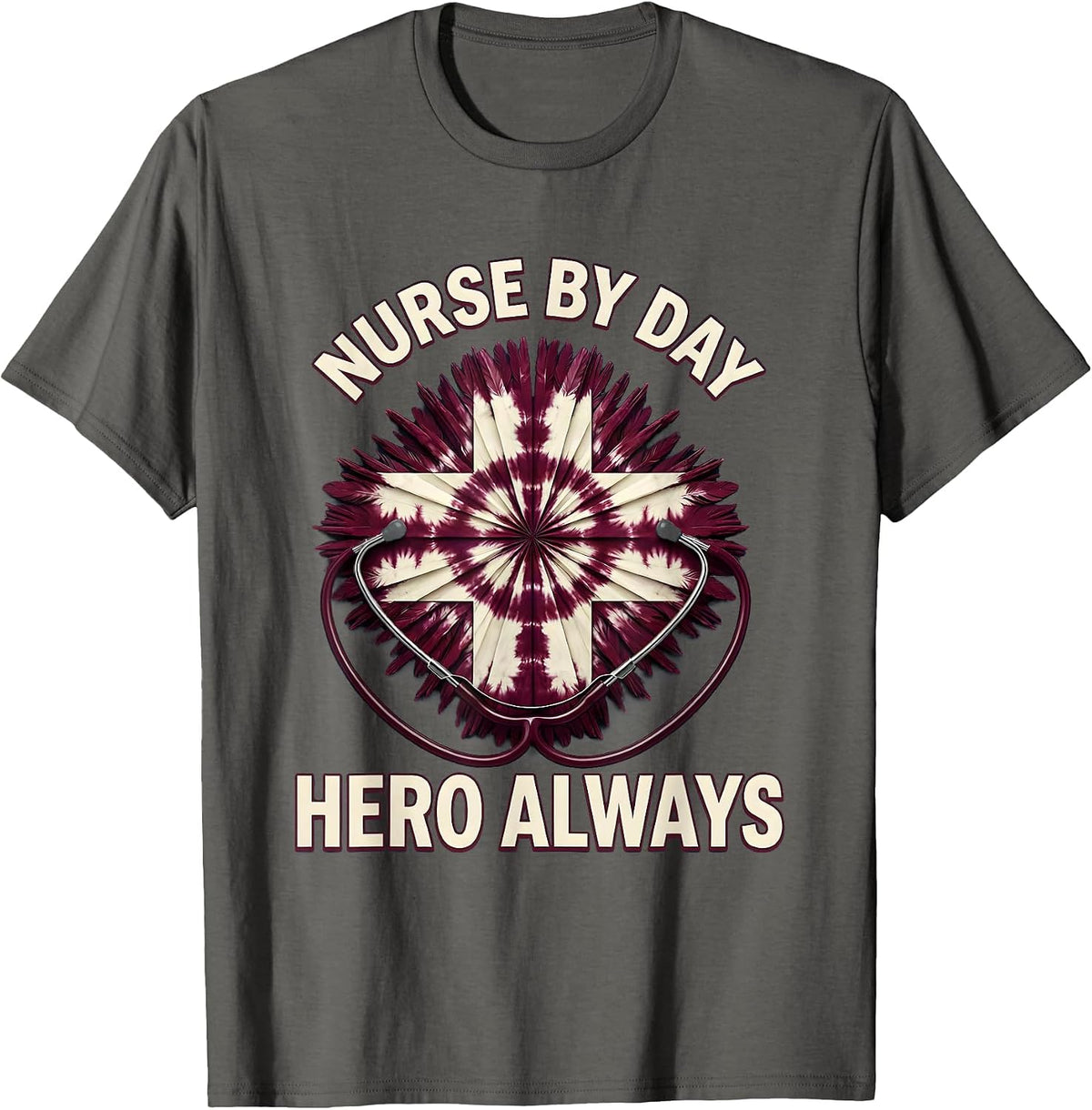 Men's Nurse By Day Hero Always Boo Boo Crew Design T-Shirt - Asphalt Grey