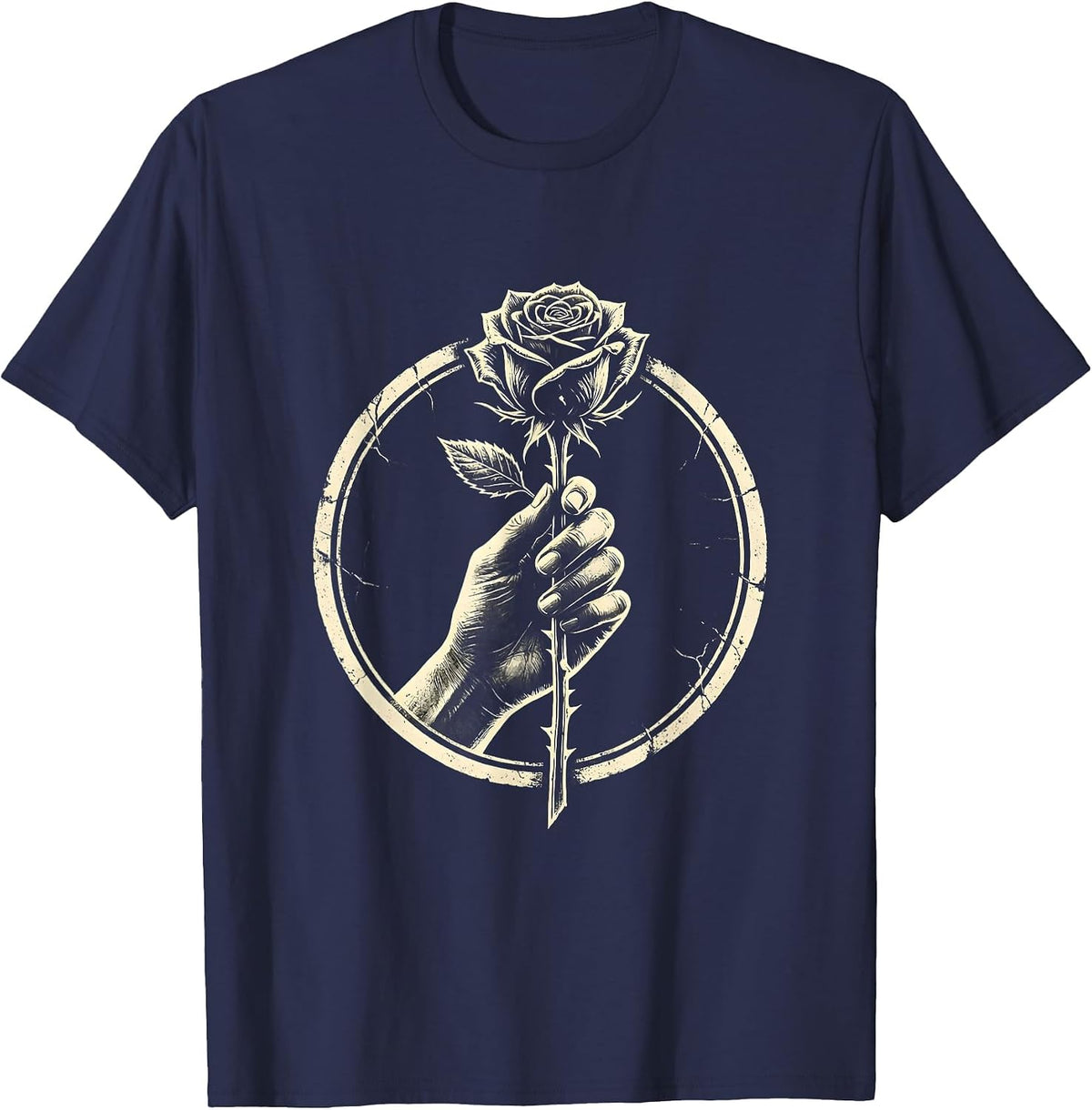 Cowgirl Hand Holding a Single Long-Stem Rose T-Shirt - Navy Blue