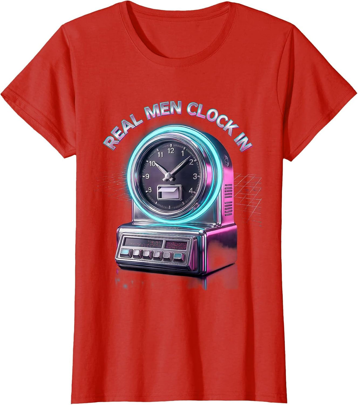 Real Men Clock In Blue Collar Worker Design T-Shirt - Red
