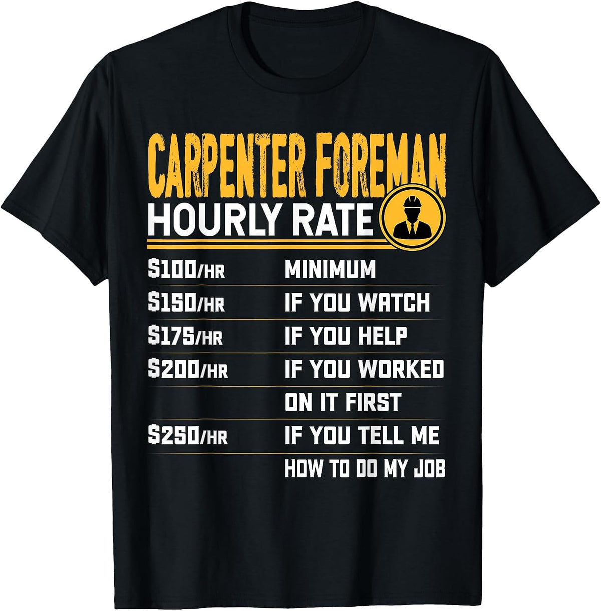Carpenter Foreman Hourly Rate Funny Woodworker T-Shirt - Black