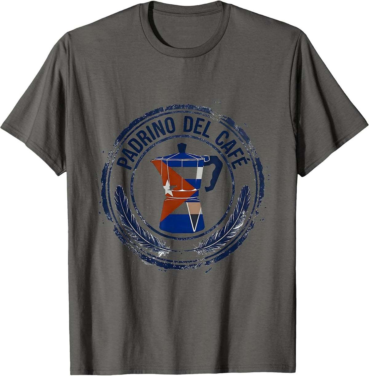 Men's Padrino Del Café Rubber Stamp Cuban Heritage Family Humor T-Shirt - Asphalt Grey