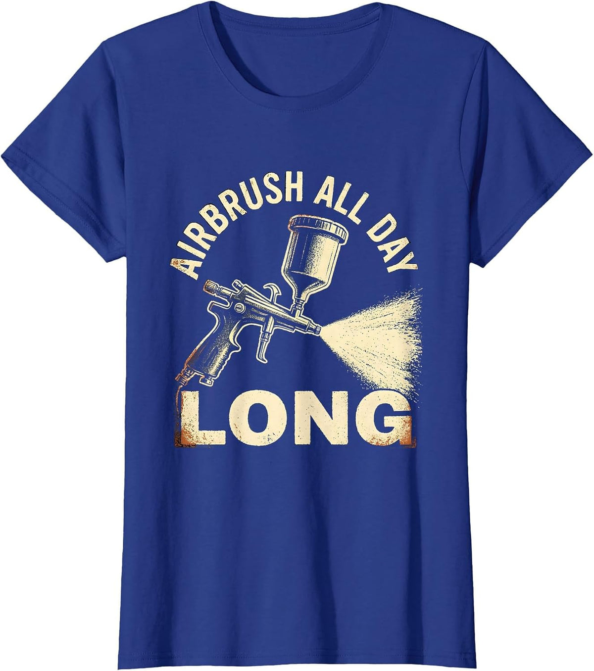 Women's Airbrush All Day Long Artistic Design T-Shirt - Royal Blue