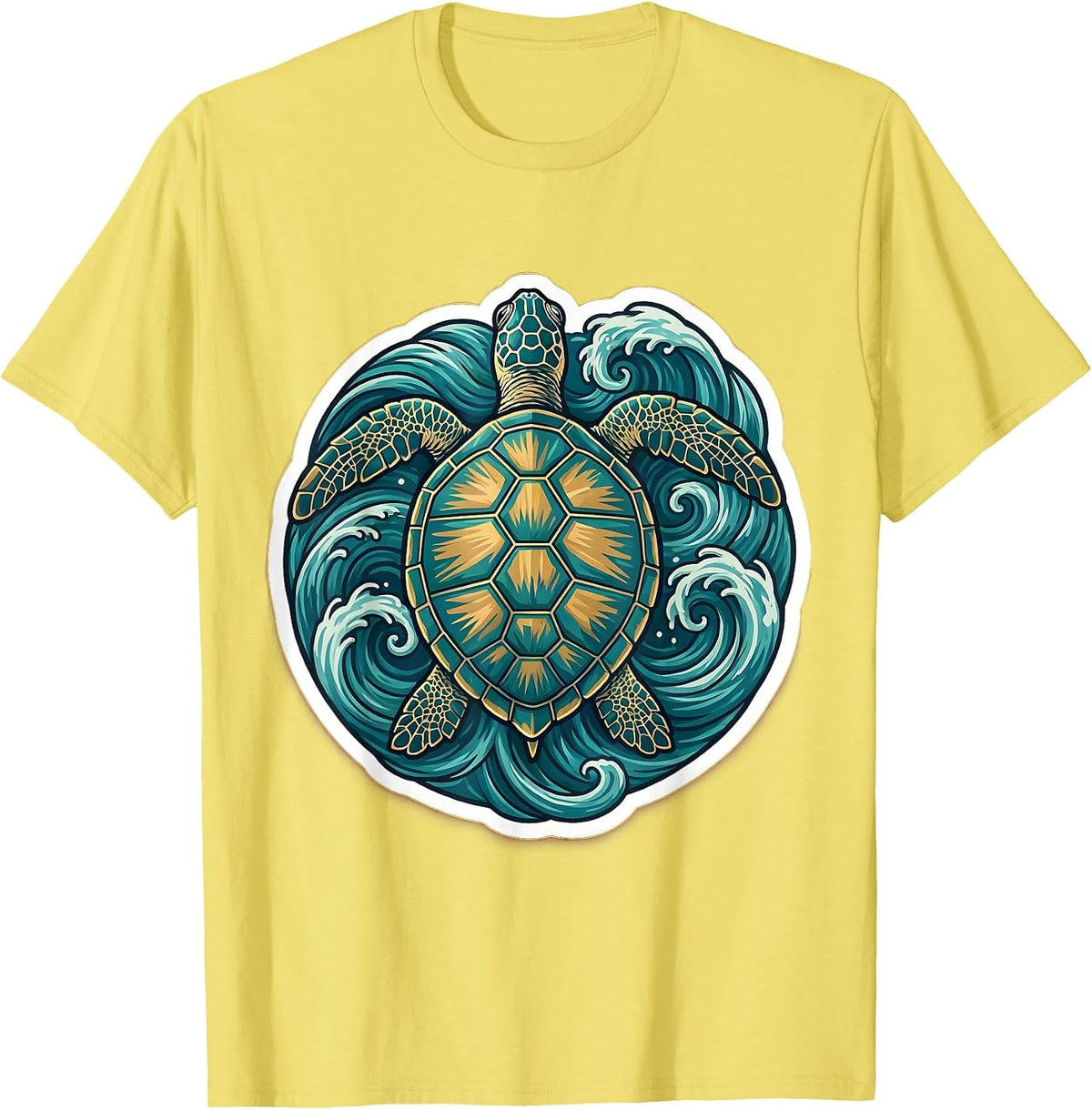 Men's Sea Turtle Ocean Waves Illustration T-Shirt - Lemon Yellow