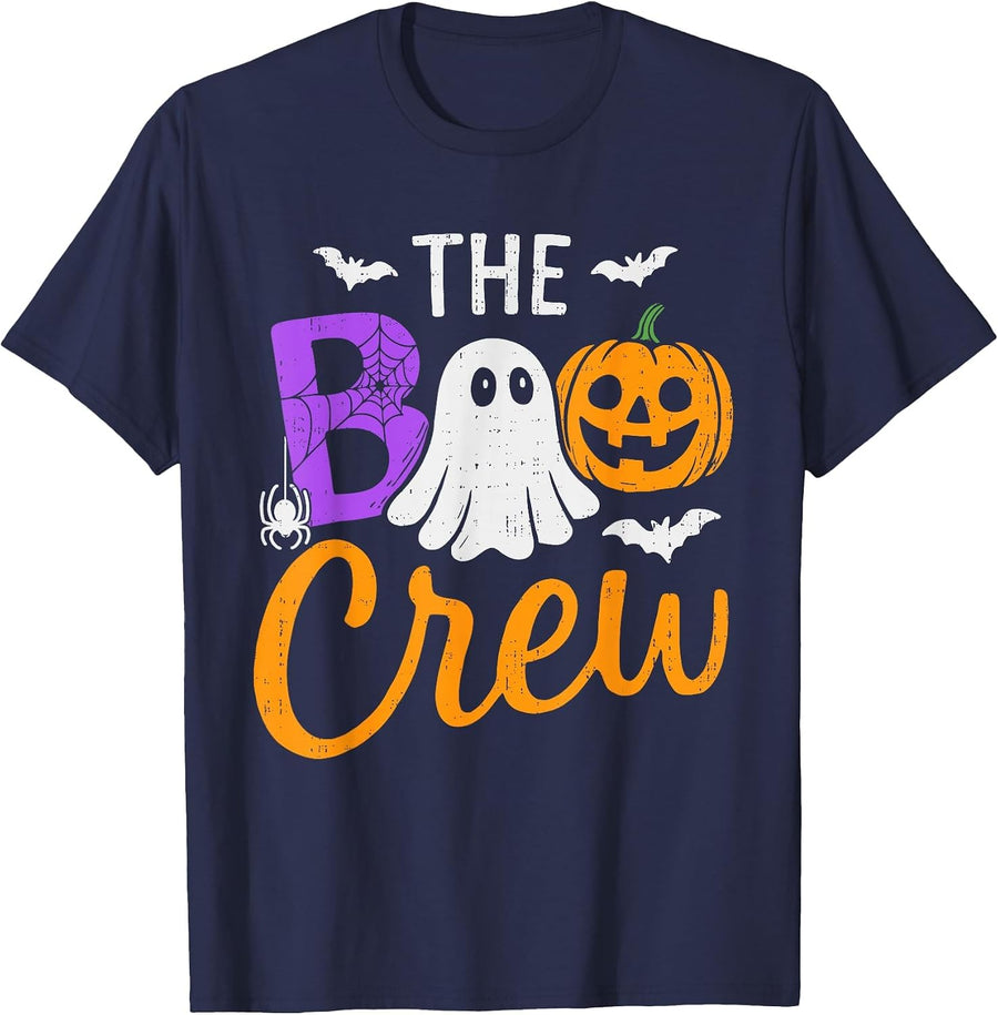 Spooky Squad Boo Ghost Crew Team Halloween Boys Girls Kids T-Shirt - Navy Blue