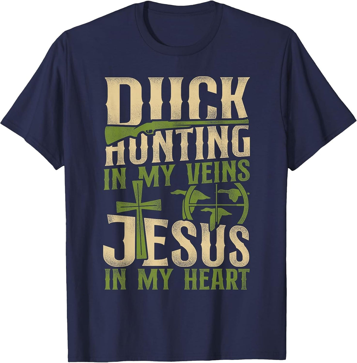 Duck Hunting Hunter Jesus Faith Christian Vintage Duck T-Shirt - Navy Blue
