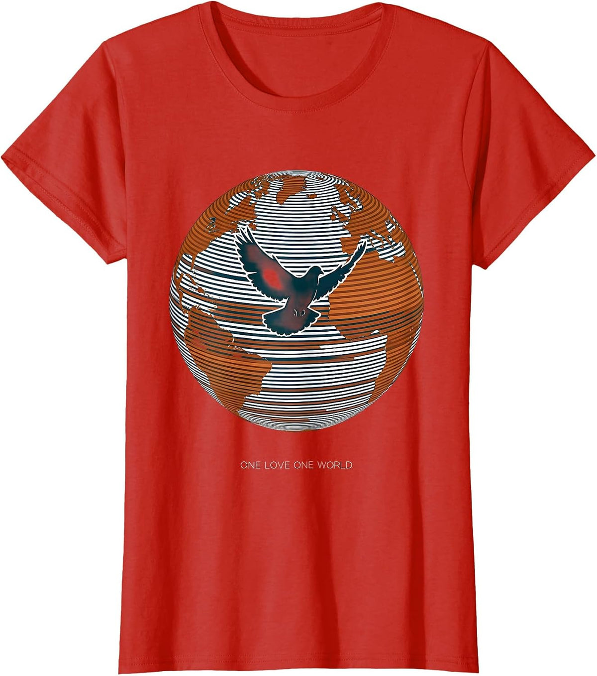 One Love One World Hippie Peace Design T-Shirt - Red