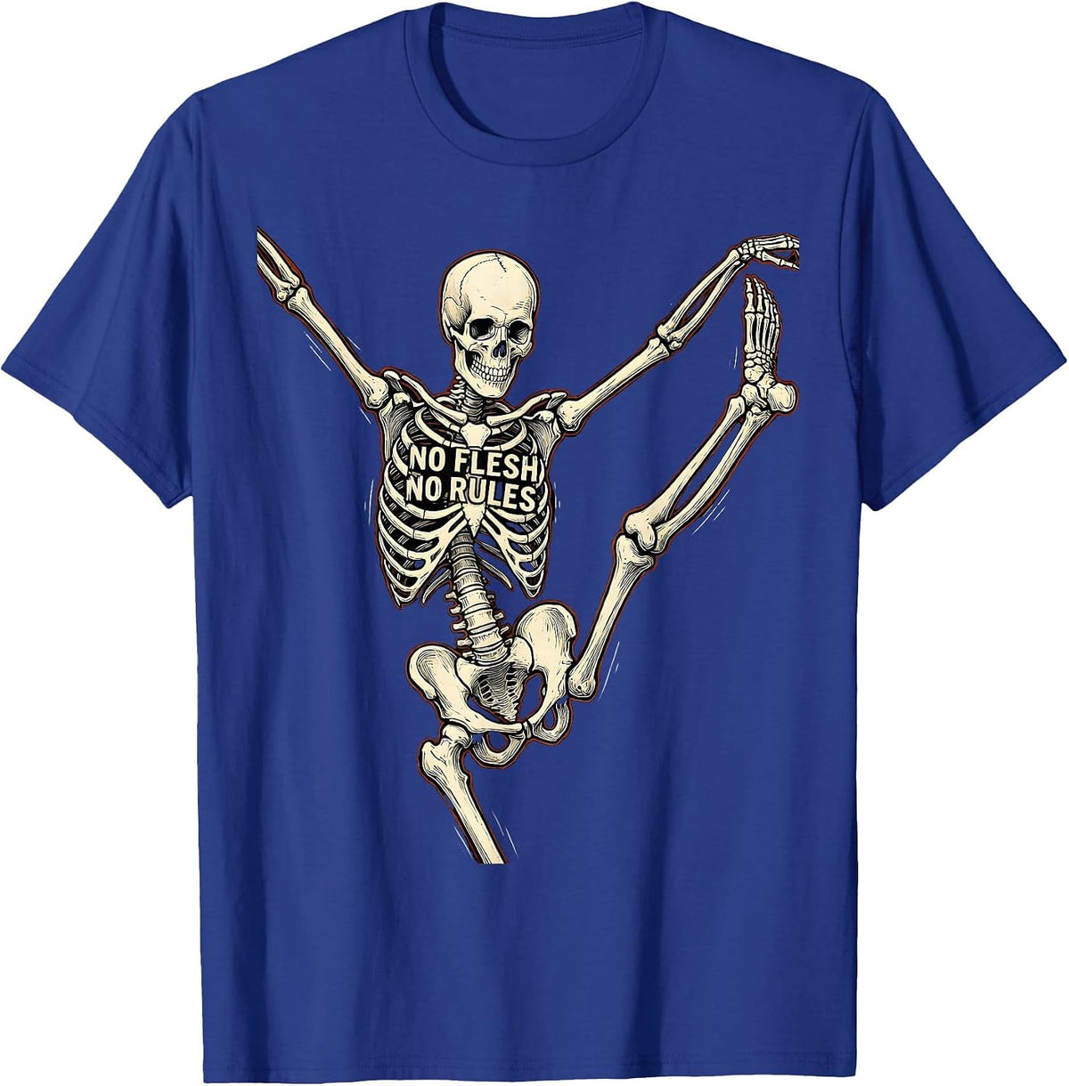 Men's Dancing Skeleton No Flesh No Rules Graphic Design T-Shirt - Royal Blue