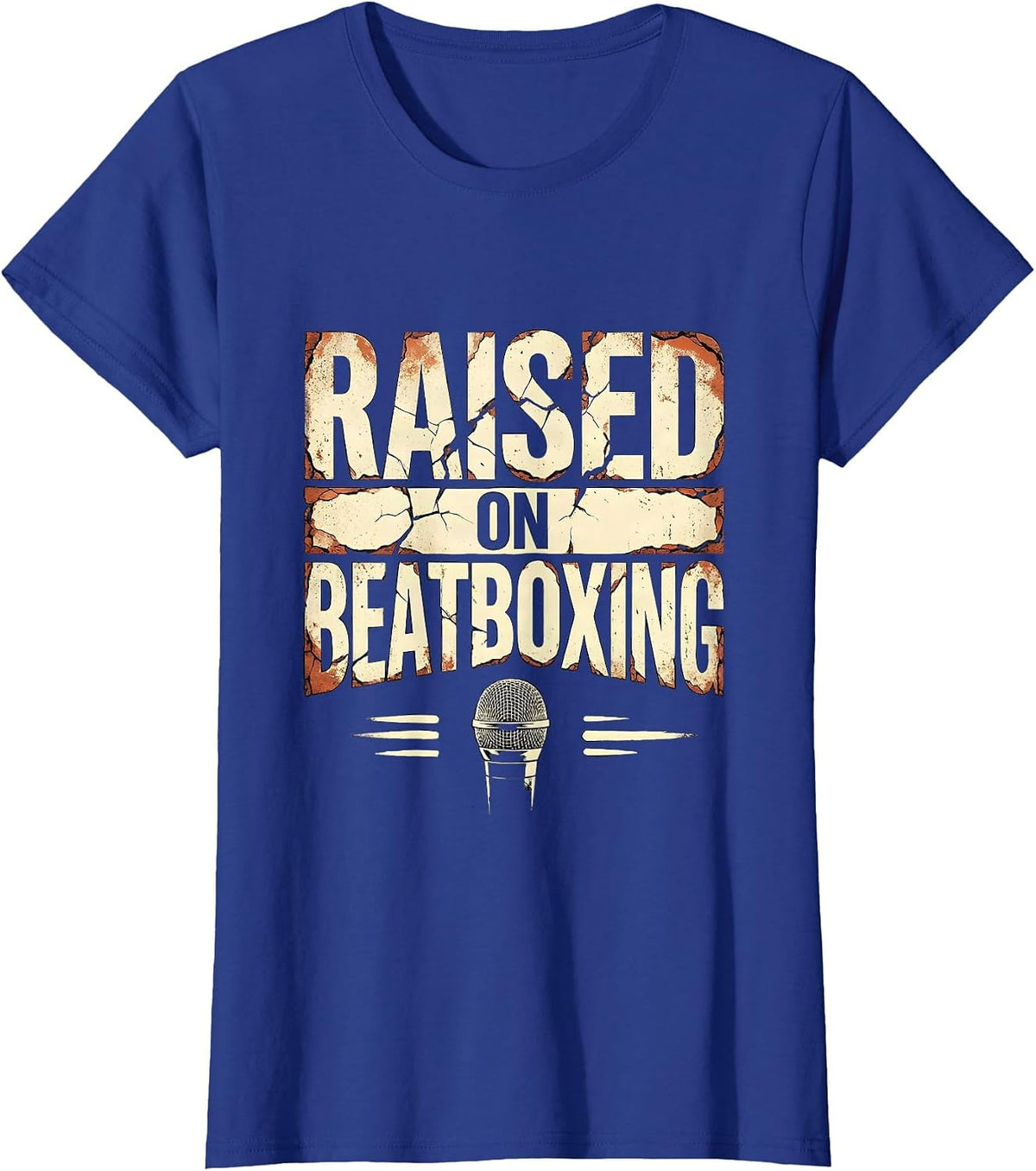 Women's Raised On Beatboxing Distressed Vintage 90s Hip Hop Rap T-Shirt - Royal Blue