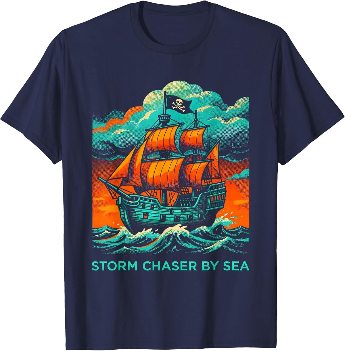 Men's Storm Chaser By Sea Pirate Adventure Design T-Shirt - Navy Blue