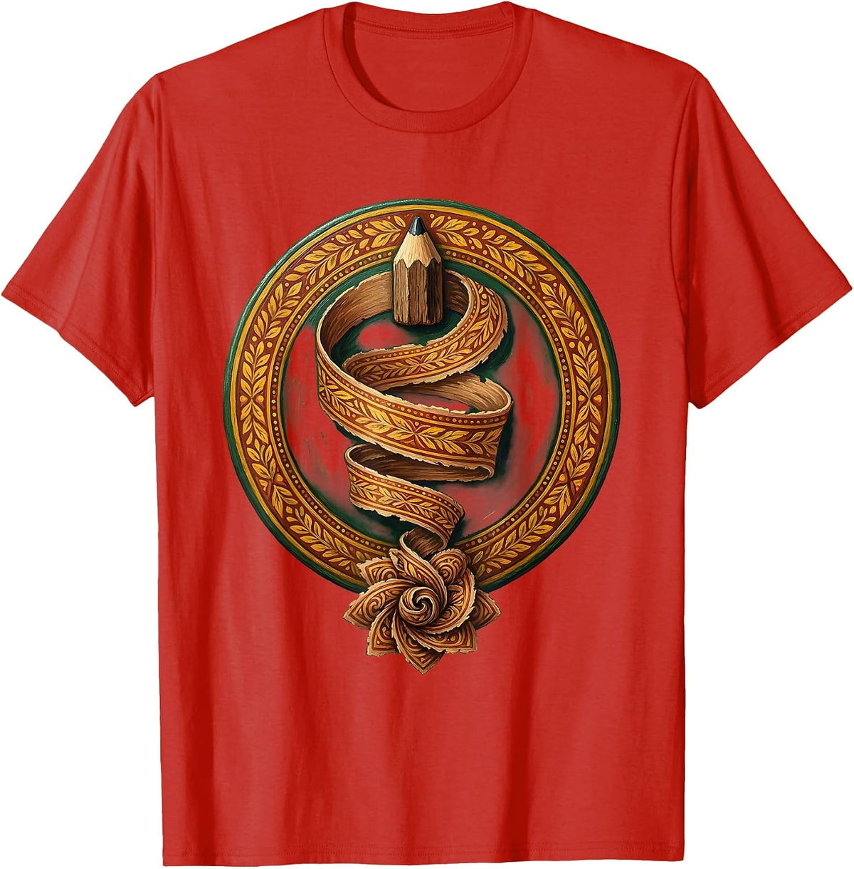 Men's Teacher Pencil Sharpener Ribbon Curl Graphic Tee T-Shirt - Red