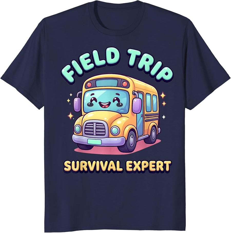 Field Trip Survival Expert Elementary Teacher Design T-Shirt - Navy Blue