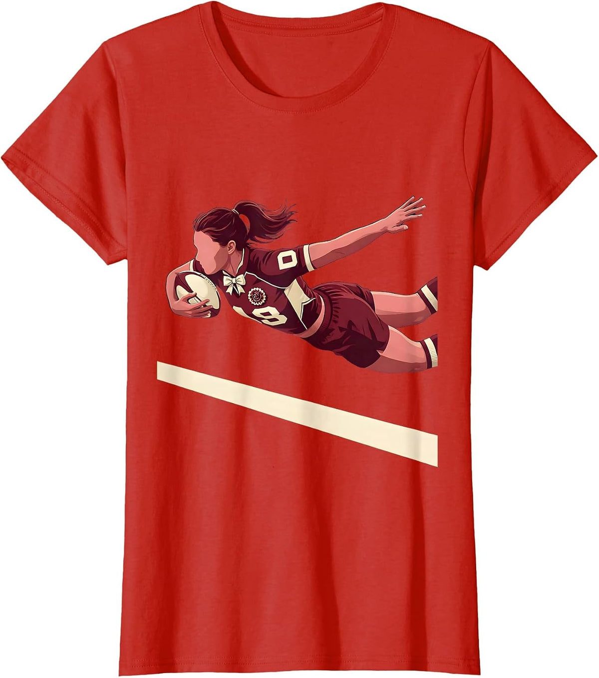 Women's Rugby Try Line Dive Graphic Tee T-Shirt - Red