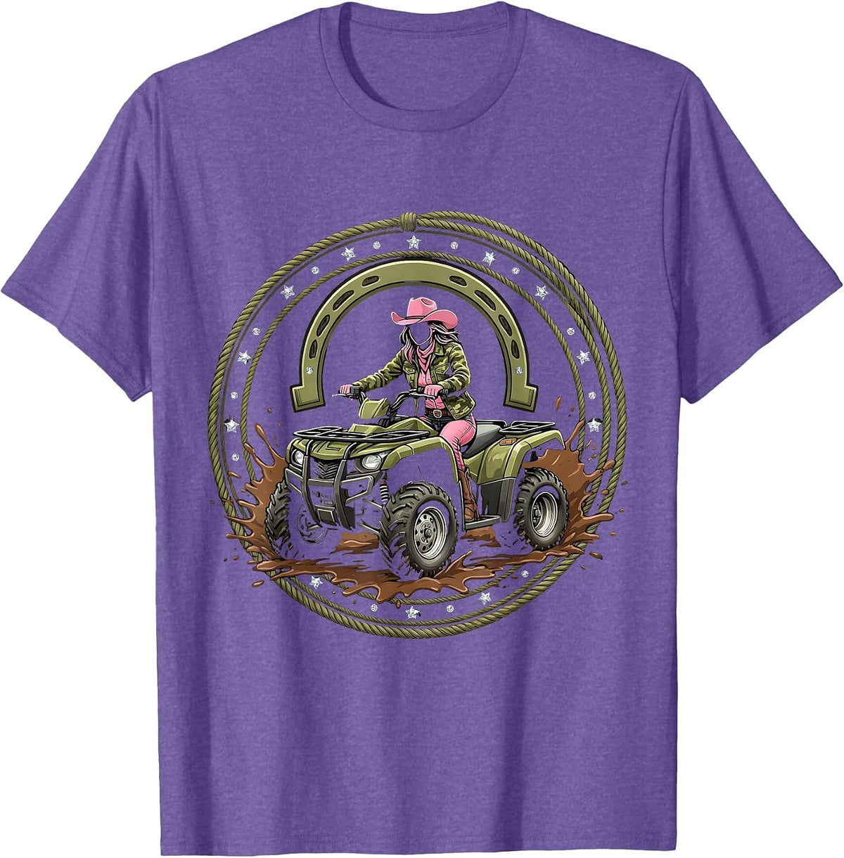 Men's Camo Jacket ATV Mud Rider Graphic Tee T-Shirt - Purple Heather