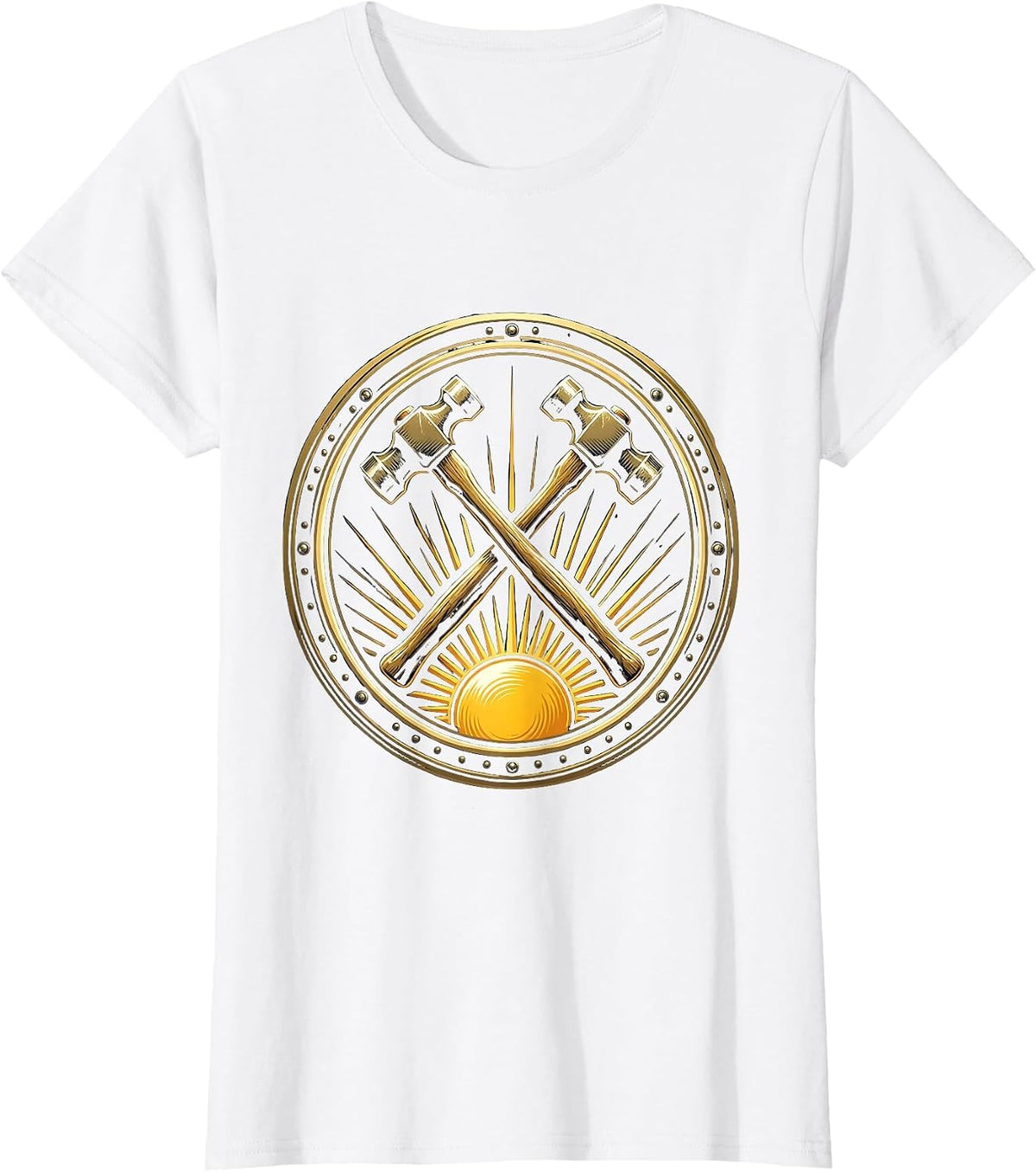 Labor Day Crossed Hammers Rising Sun Graphic T-Shirt - White