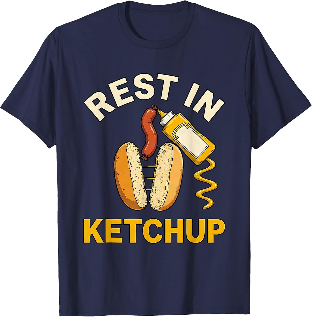 Men's Rest In Ketchup Funny Hot Dog Sausage Grilling BBQ 4th Of T-Shirt - Navy Blue