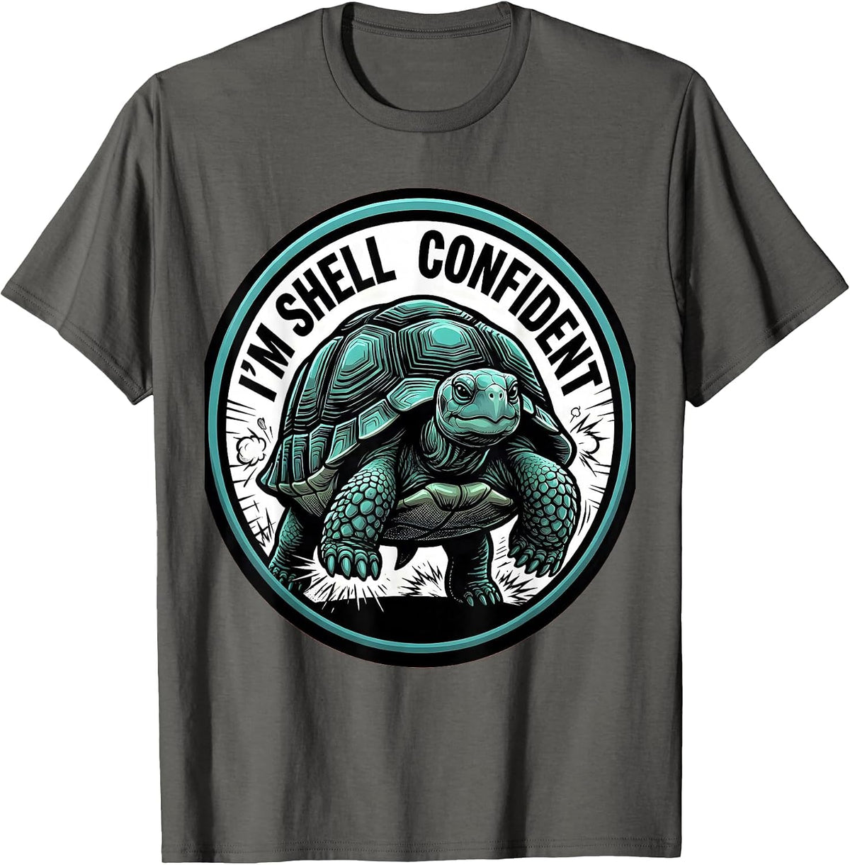 Men's I'm Shell Confident Comic Book Funny Turtle Lover Pet Owner T-Shirt - Asphalt Grey