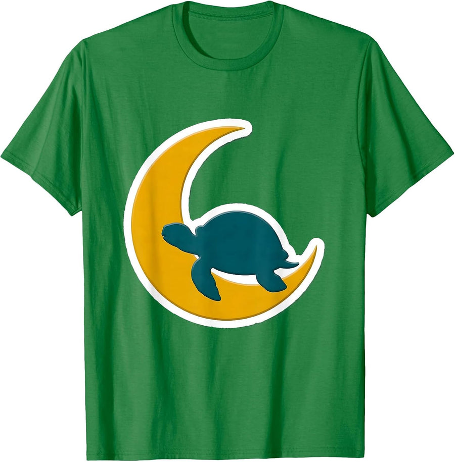 Men's Turtle Silhouette Crescent Moon Nature Art T-Shirt - Kelly Green