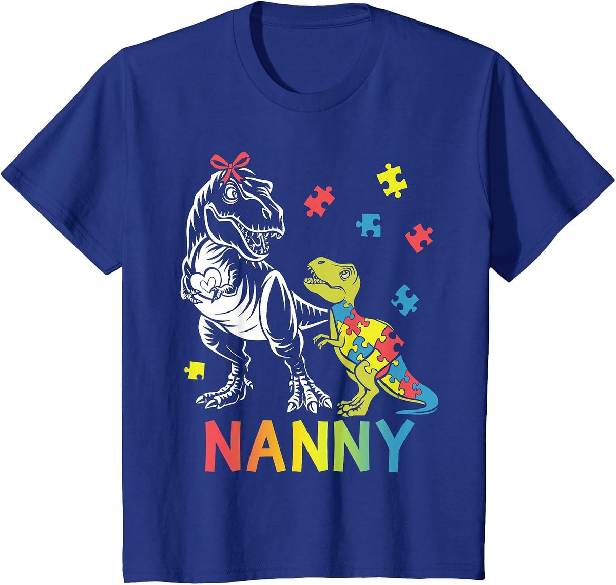 Nanny Saurus T Rex Autism Awareness Autistic Dinosaur Family T-Shirt - Royal Blue