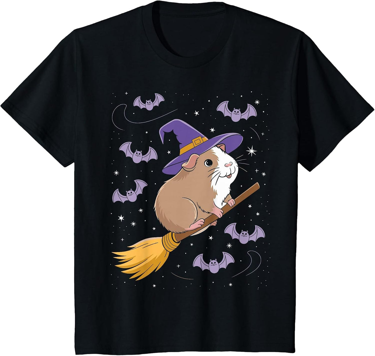 Funny Witch Broomstick Guinea Pig Lovers Spooky Halloween T-Shirt - Black