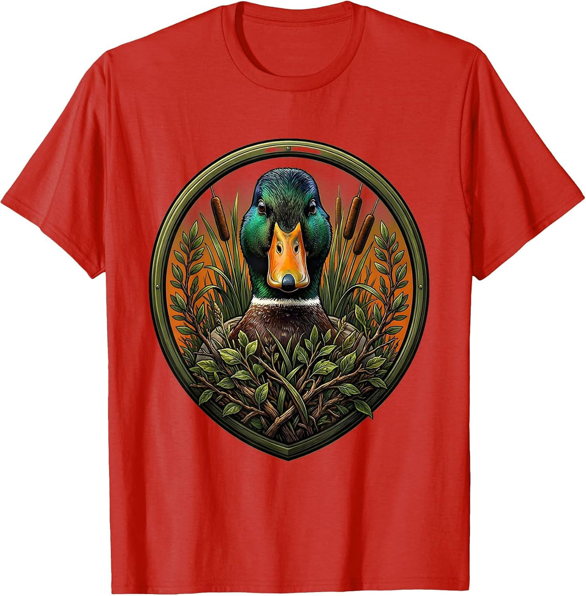 Men's Duck Camo Hunting Brush Pile Illustration T-Shirt - Red