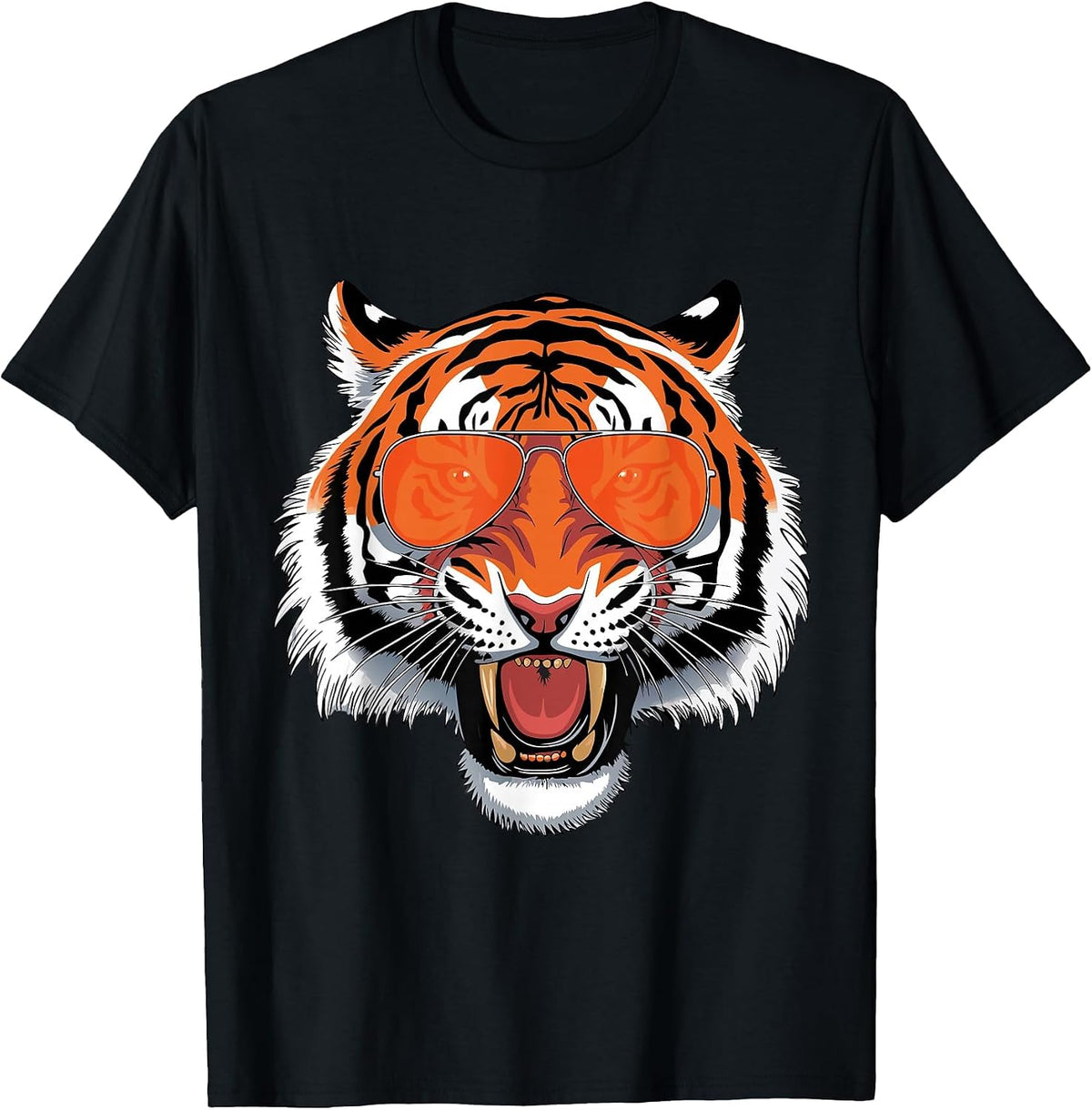 Cool Growling Bengal Tiger with Sunglasses T-Shirt - Black