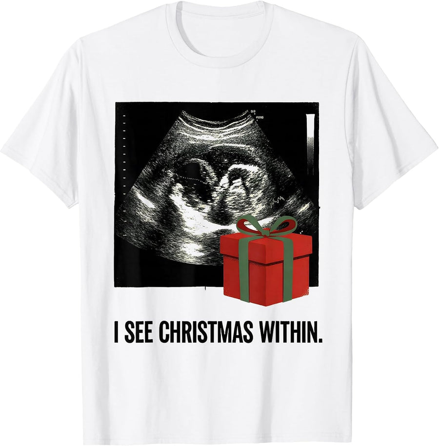 Men's I See Christmas Within Funny Sonographer Ultrasound Tech T-Shirt - White