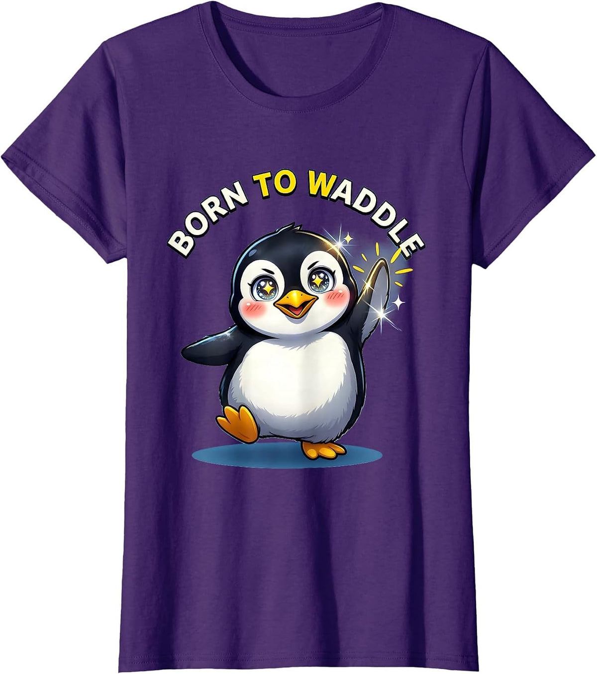 Women's Born to Waddle Funny Penguin Design T-Shirt - Purple