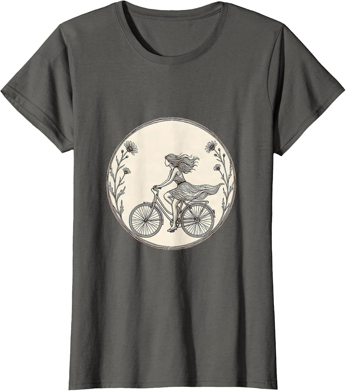 Women's Bicycle Freedom Flower Road Graphic Tee T-Shirt - Asphalt Grey