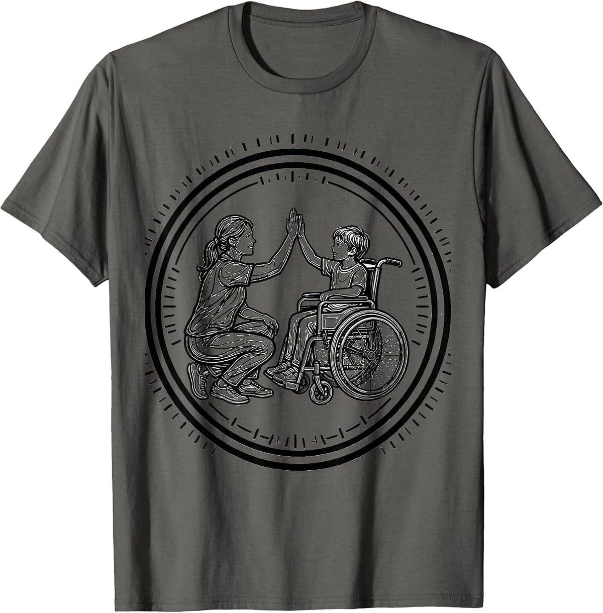 Paraprofessional Wheelchair High Five Illustration T-Shirt - Asphalt Grey
