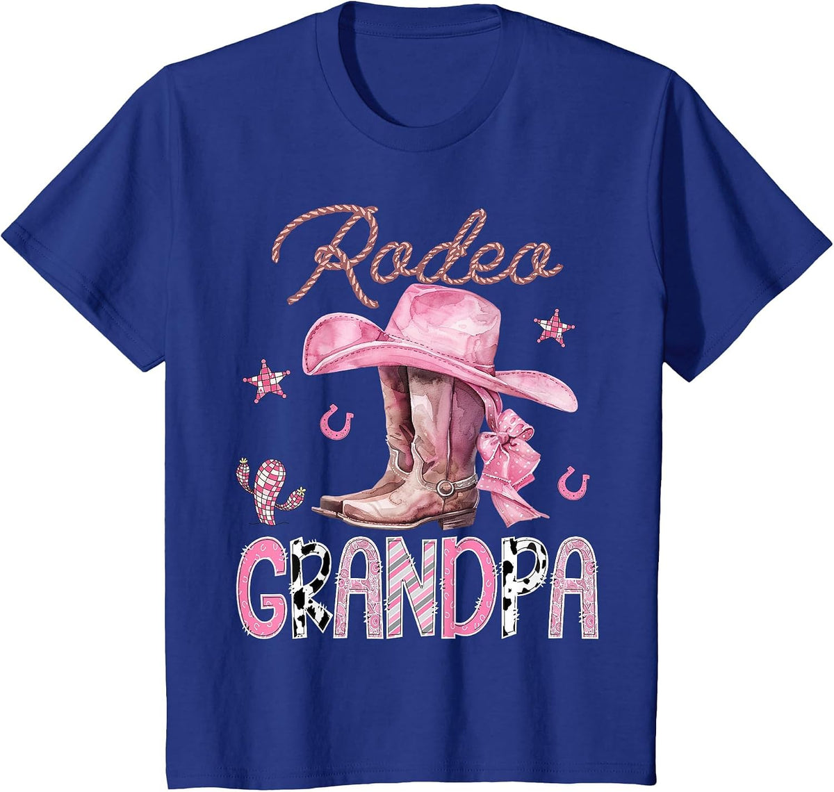 Rodeo Grandpa Pink Boots Coquette Cowgirl Birthday Party T-Shirt - Royal Blue