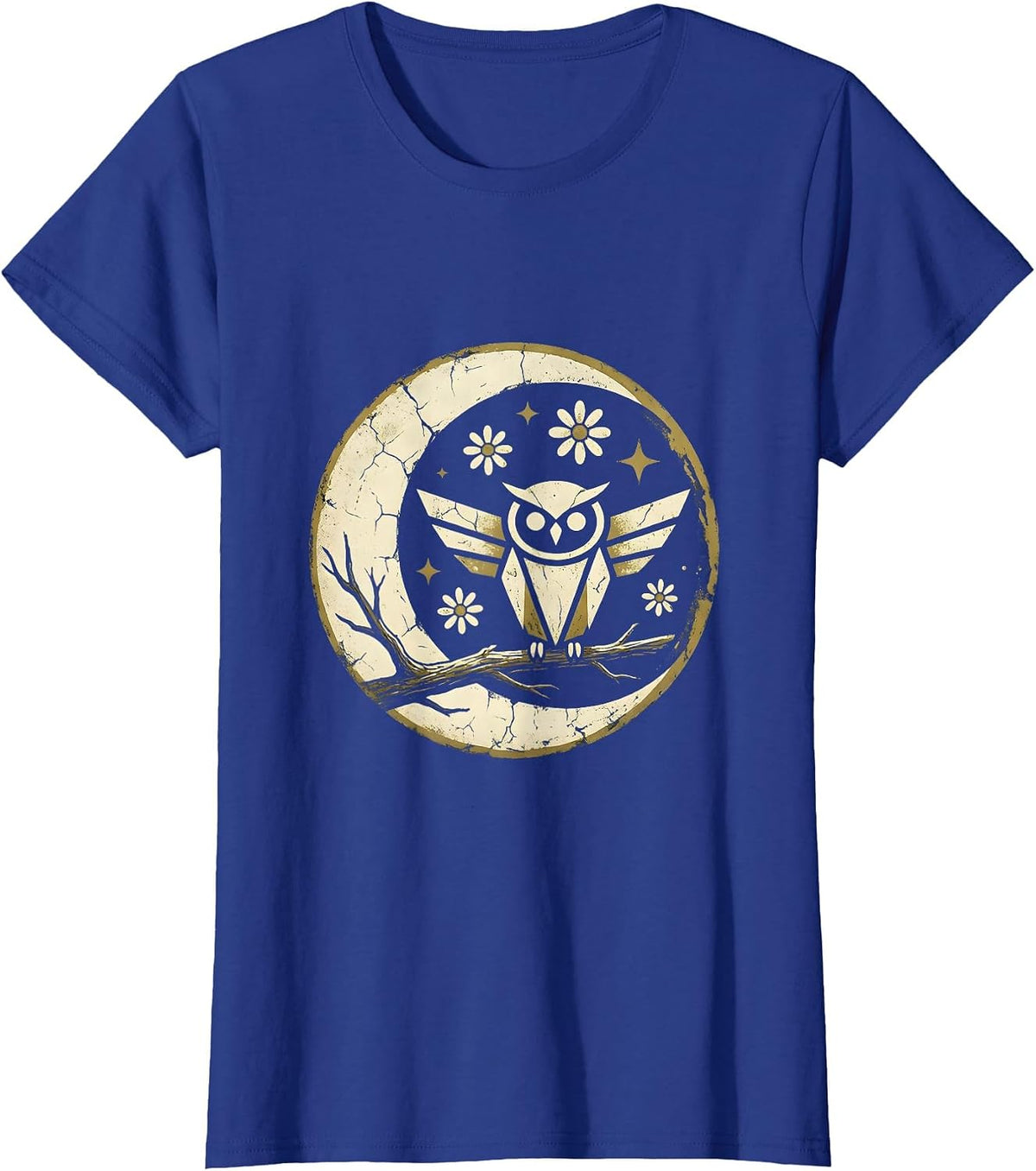Women's Halloween Owl on Twisted Branch Illustration T-Shirt - Royal Blue
