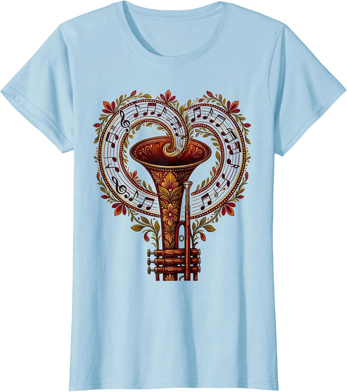 Music Teacher Trumpet Notes Spiral Graphic T-Shirt - Baby Blue