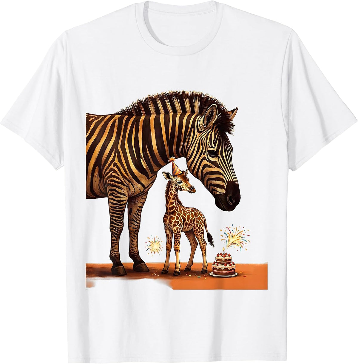 Men's Zebra and Giraffe Party Animal Birthday Zoo Safari Kids T-Shirt - White