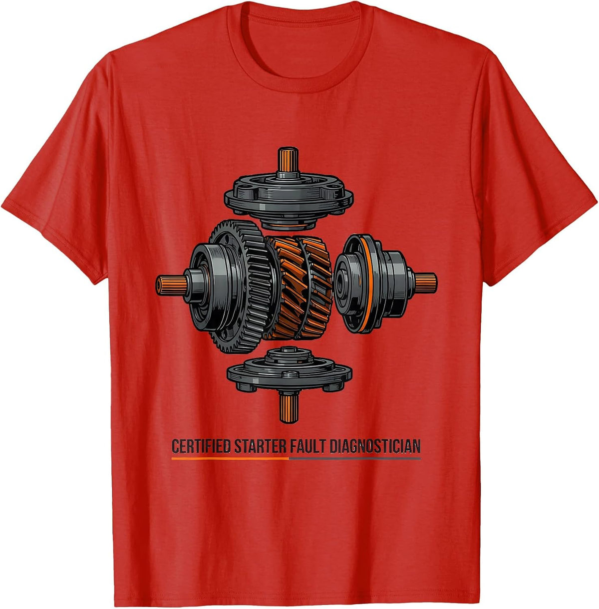 Men's Certified Starter Fault Diagnostician Funny Mechanic Auto T-Shirt - Red