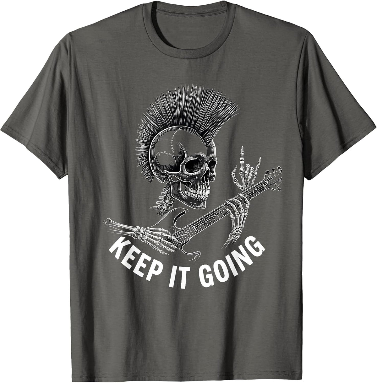 Keep It Going Punk Rock Skeleton Skull Guitar Halloween T-Shirt - Asphalt Grey