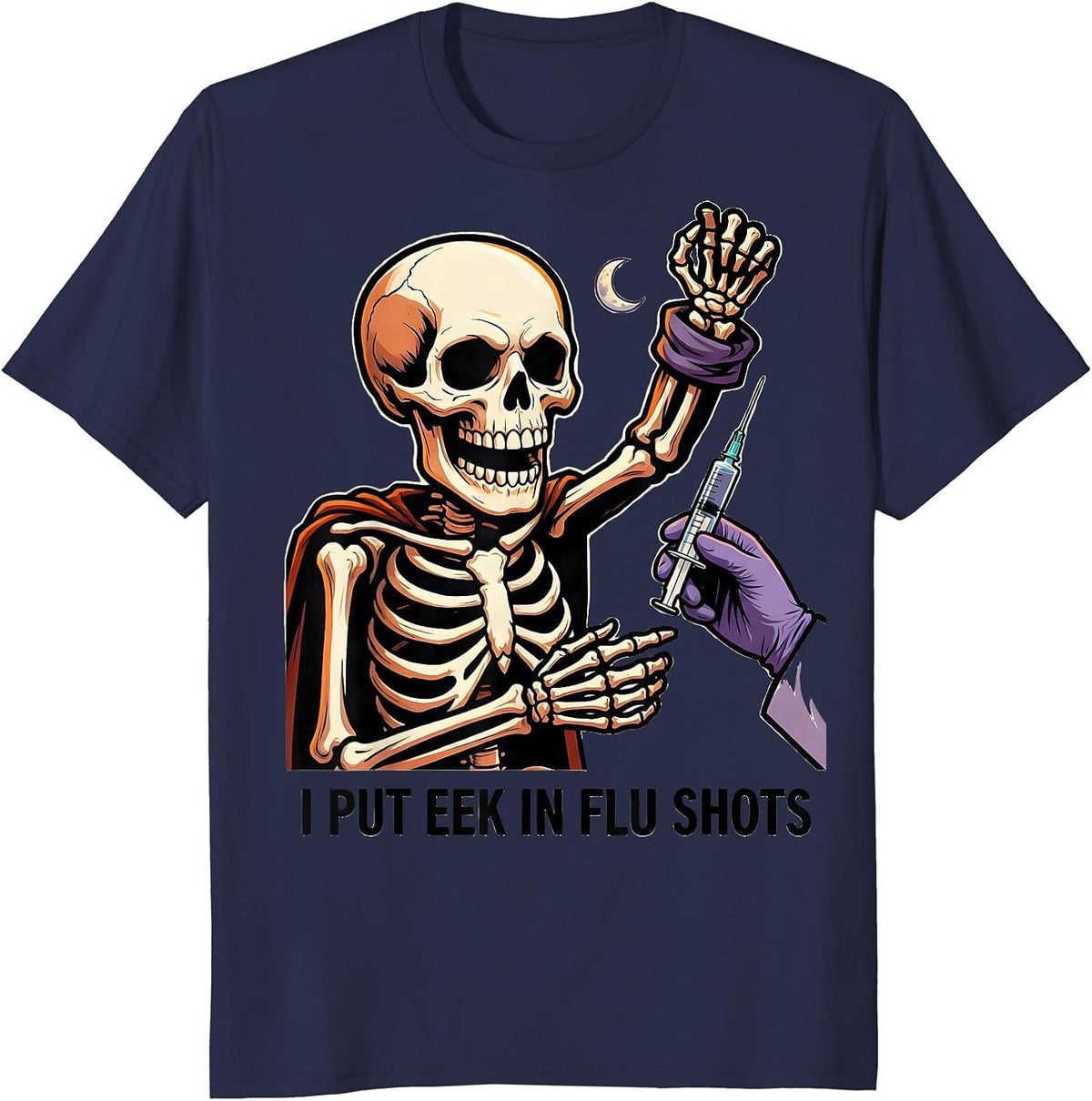 Men's I Put Eek In Flu Shots Funny Halloween Nurse Ghost Flu Shot T-Shirt - Navy Blue