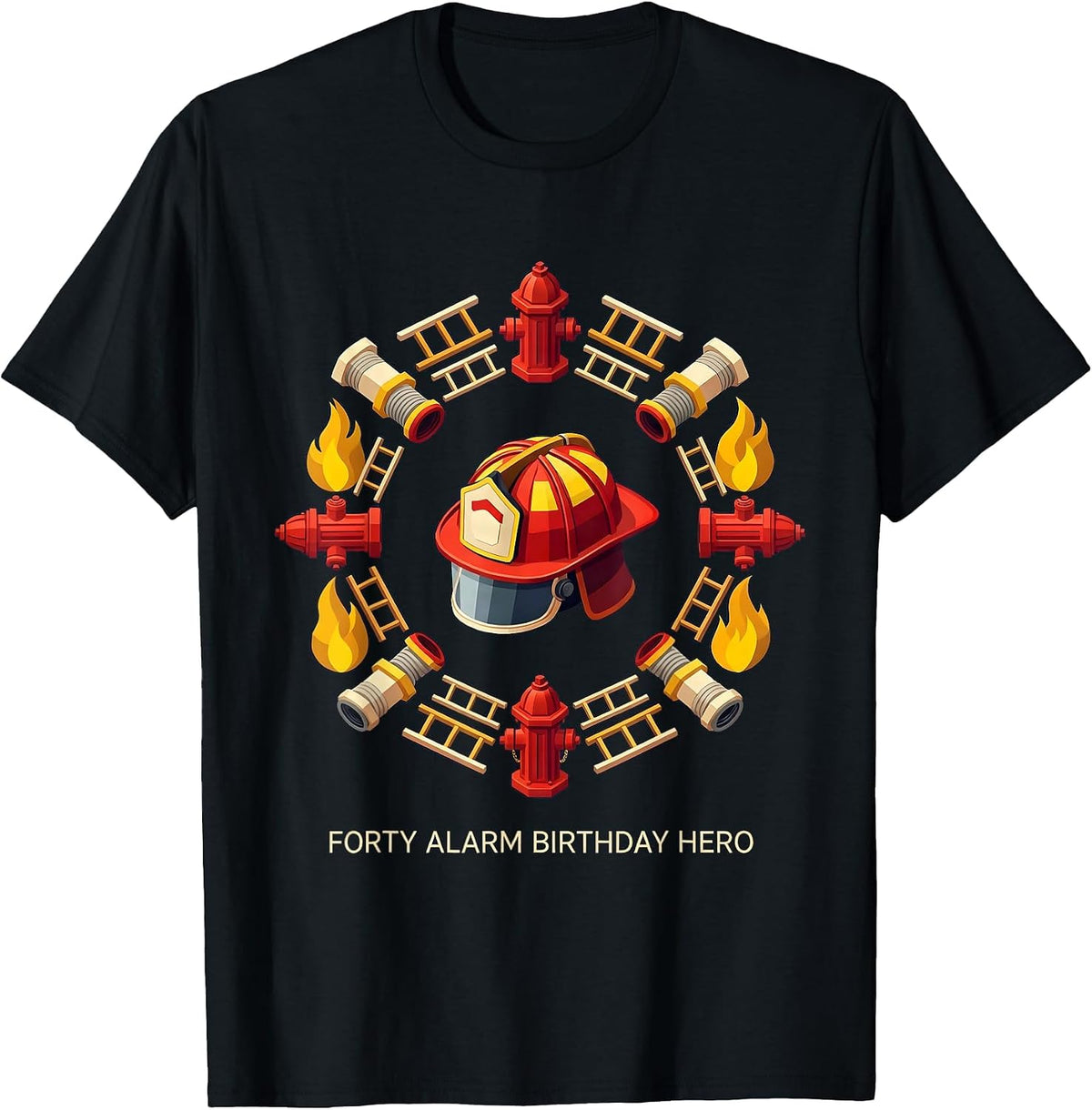 Men's Forty Alarm Birthday Hero Firefighter Kids Party Toddler Boy T-Shirt - Black
