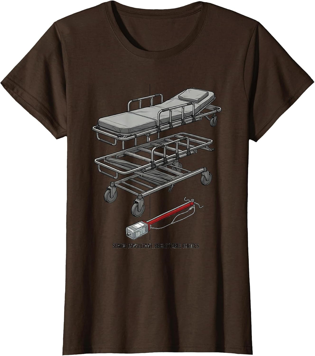 Women's Senior Consultant Regrettable Choices Funny EMT Paramedic T-Shirt - Brown